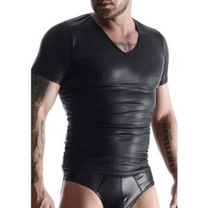 WETLOOK MENS CAMISETA CUELLO V - NEGRO