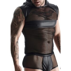 WETLOOK & MESH MALLA SIN MANGAS - NEGRO