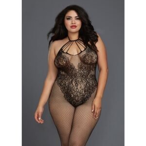 BODY DE REJILLA FLORAL - NEGRO