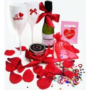 CAJA CAVA TE QUIERO 2 COPAS BLANCAS CELEBRACIÓN