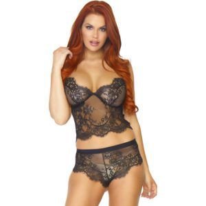 CONJUNTO TOP Y SHORT DE ENCAJE - NEGRO