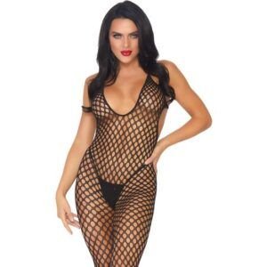 LEG AVENUE MALLA DE RED TIPO CROCHET ESCOTE HALTER Y SIN PIE